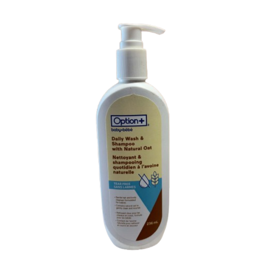 Option+ Bébé – Nettoyant et shampoing quotidien à l’avoine naturelle