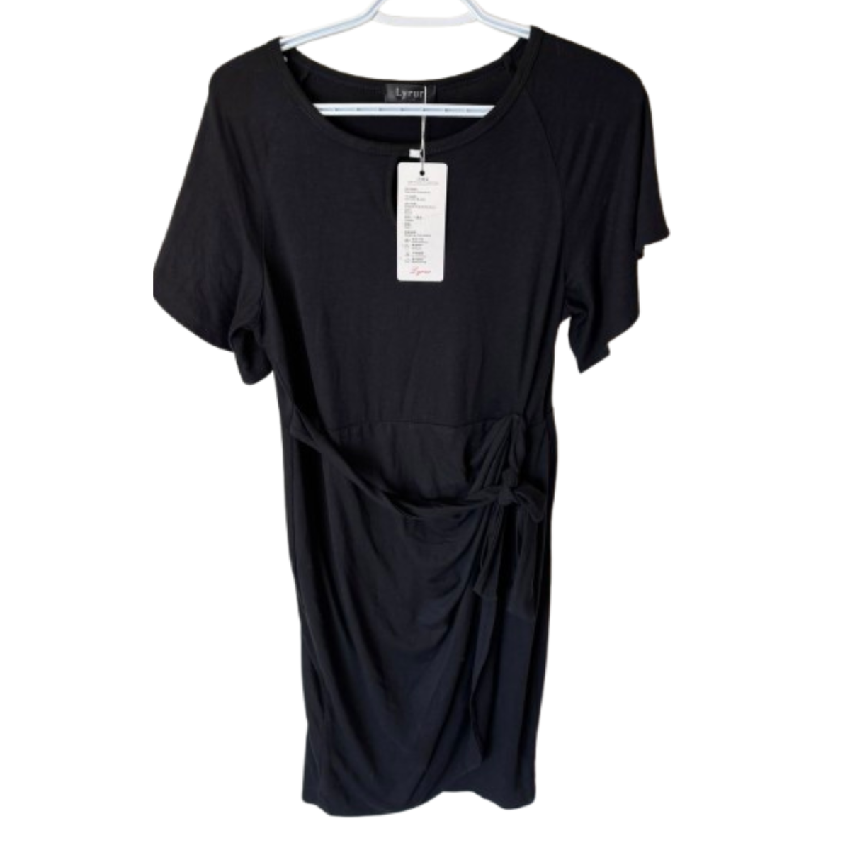 Robe noire manches courtes avec détail noué – Large