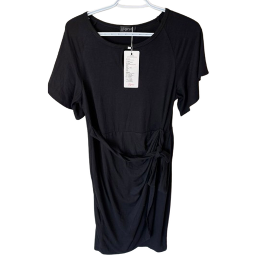 Robe noire manches courtes avec détail noué – Large